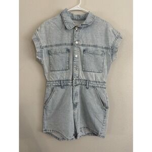 Primark Denim Co Women's 10 Light Wash Denim Romper Utility Short Jumpsuit